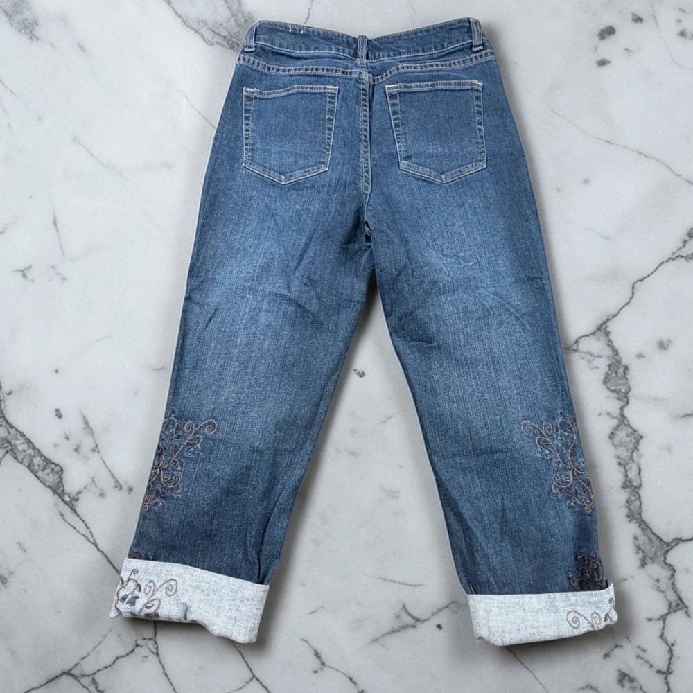 Coldwater Creek Natural Fit‎ Embroidered Cuffed Jeans Medium Wash Blue Womens 28